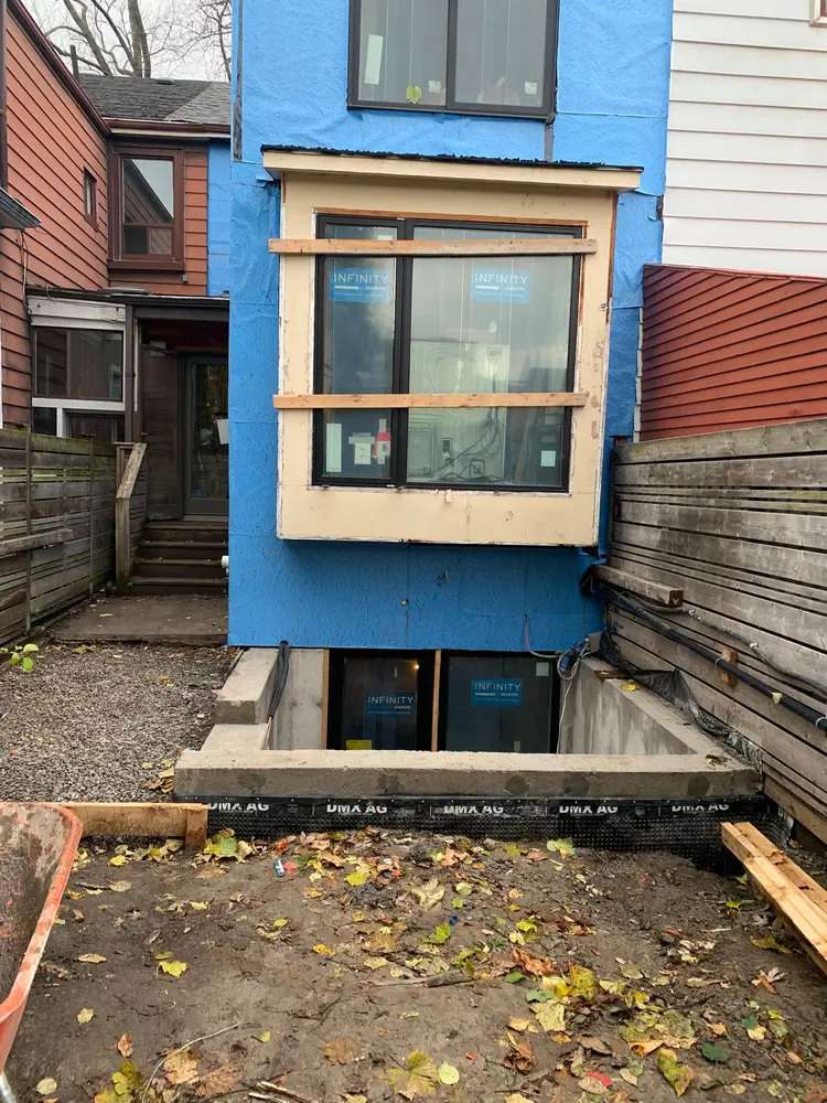 After: Renovation debris cleared from a basement walkout